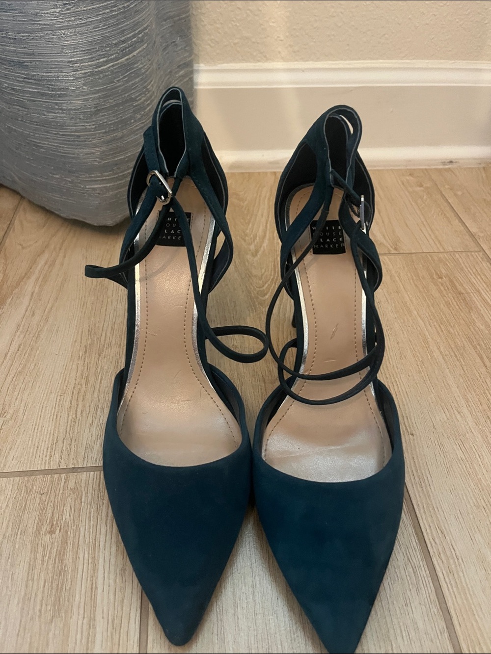 White House Black Market Teal Suede Pointed Toe Lace-Up Heels